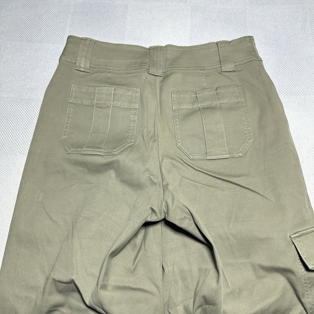 Spanx Twill Cropped Trousers Size Large Wide Leg Stretch High Rise Spanish Olive - Picture 9 of 15